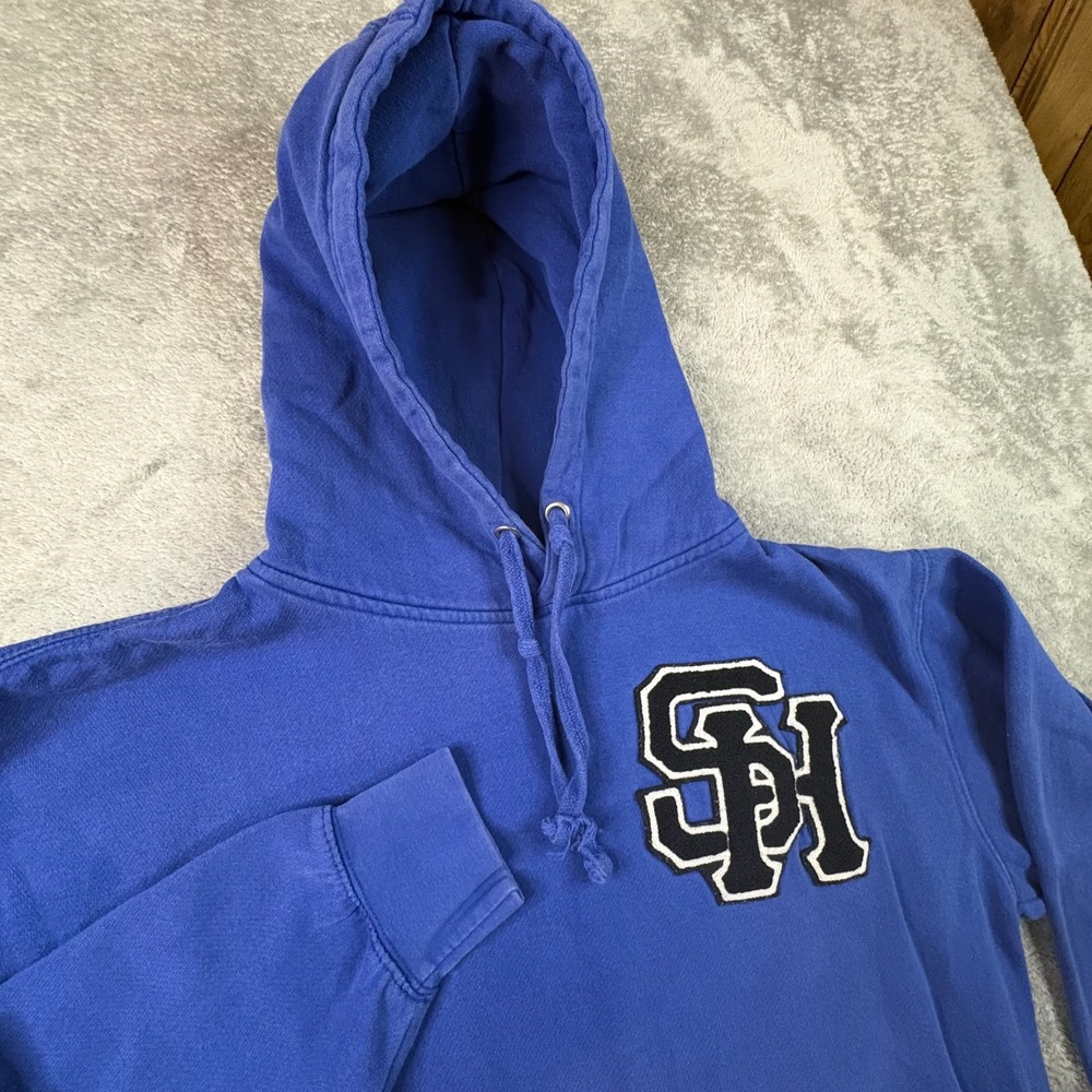Strictly Heat Men's M Royal Blue Chenille SH Logo Streetwear Boxy Y2K Hoodie